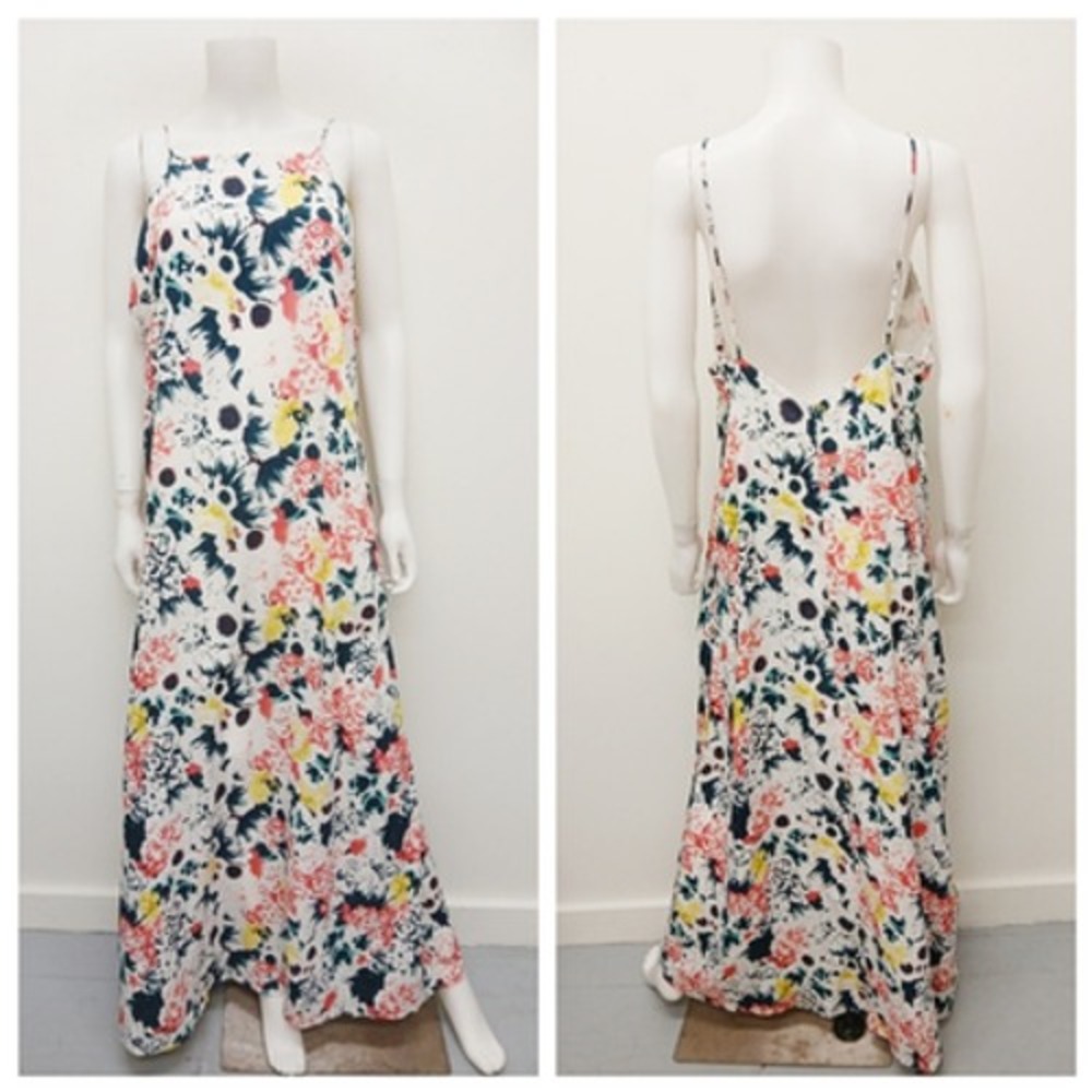29 Porter Rd Maxi Dress Womens XXL White Floral Low Back Spaghetti Strap Boho